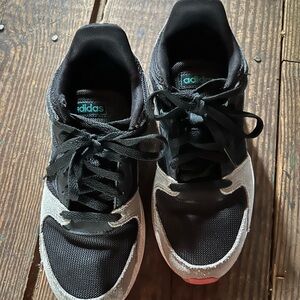 Adidas Cloudfoam Black and Gray Sneakers, hot pink soles W 7.5